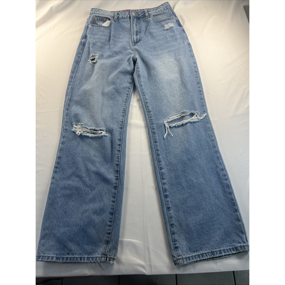 Edikted Wide Leg Distressed Light Wash Women's  Jeans Size Large